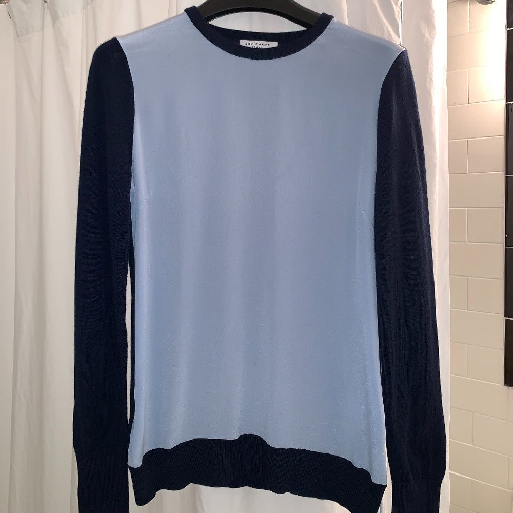 Silk Panel Blue Color Equipment Sweater